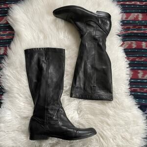 Frye Cindy Slouch Soft Black Leather Tall Pull On Riding Boots Size 8